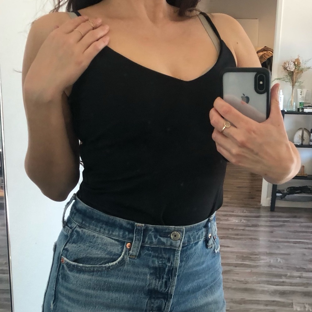 Susana Monaco Black Tank Top Camisole Very V Neck NWOT M